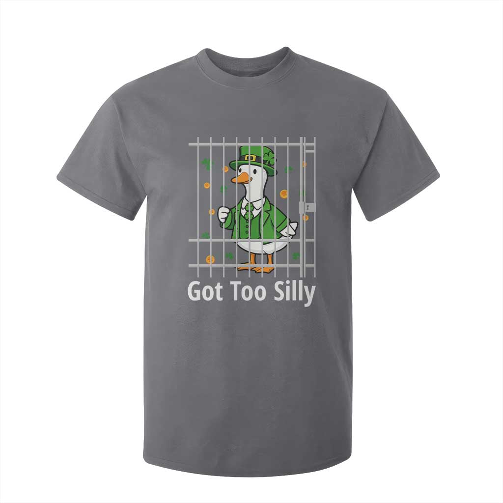 Funny Got Too Silly St Patricks Day T Shirt For Kid Goose Pun Humor Animal Lovers Shamrock TS11 Charcoal Print Your Wear
