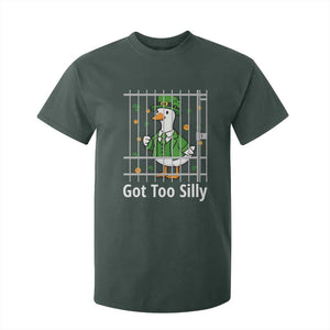 Funny Got Too Silly St Patricks Day T Shirt For Kid Goose Pun Humor Animal Lovers Shamrock TS11 Dark Forest Green Print Your Wear