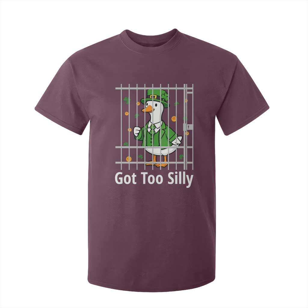 Funny Got Too Silly St Patricks Day T Shirt For Kid Goose Pun Humor Animal Lovers Shamrock TS11 Maroon Print Your Wear
