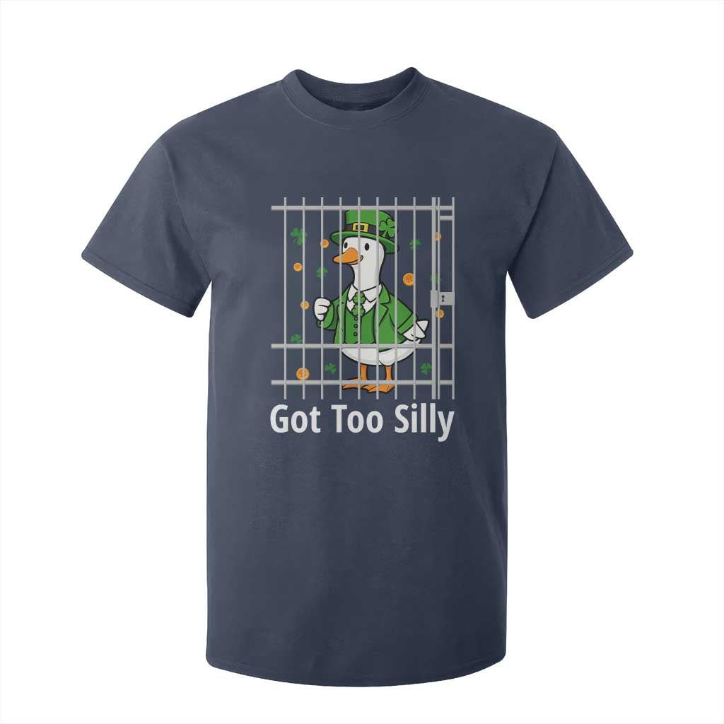 Funny Got Too Silly St Patricks Day T Shirt For Kid Goose Pun Humor Animal Lovers Shamrock TS11 Navy Print Your Wear