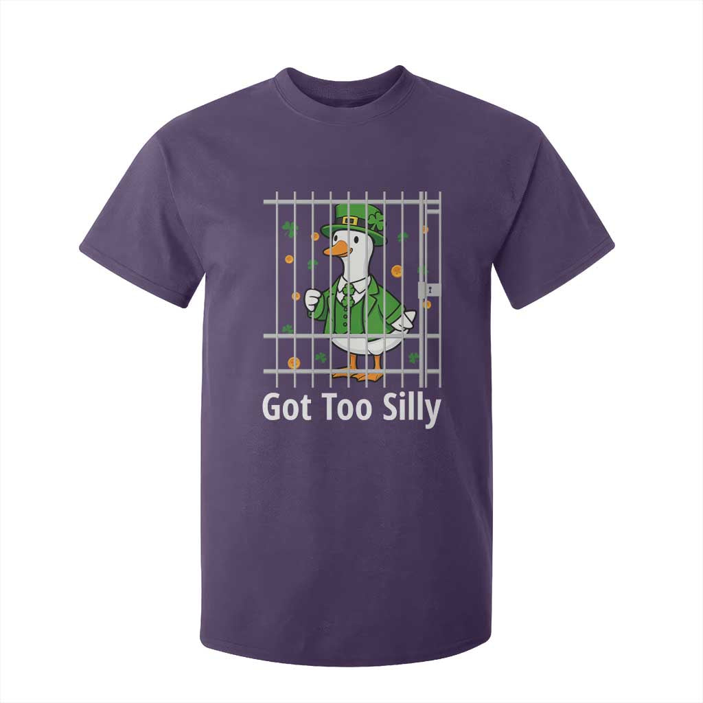 Funny Got Too Silly St Patricks Day T Shirt For Kid Goose Pun Humor Animal Lovers Shamrock TS11 Purple Print Your Wear