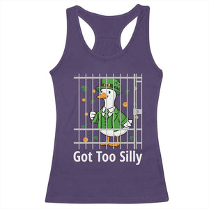 Funny Got Too Silly St Patricks Day Racerback Tank Top Goose Pun Humor Animal Lovers Shamrock TS11 Purple Print Your Wear