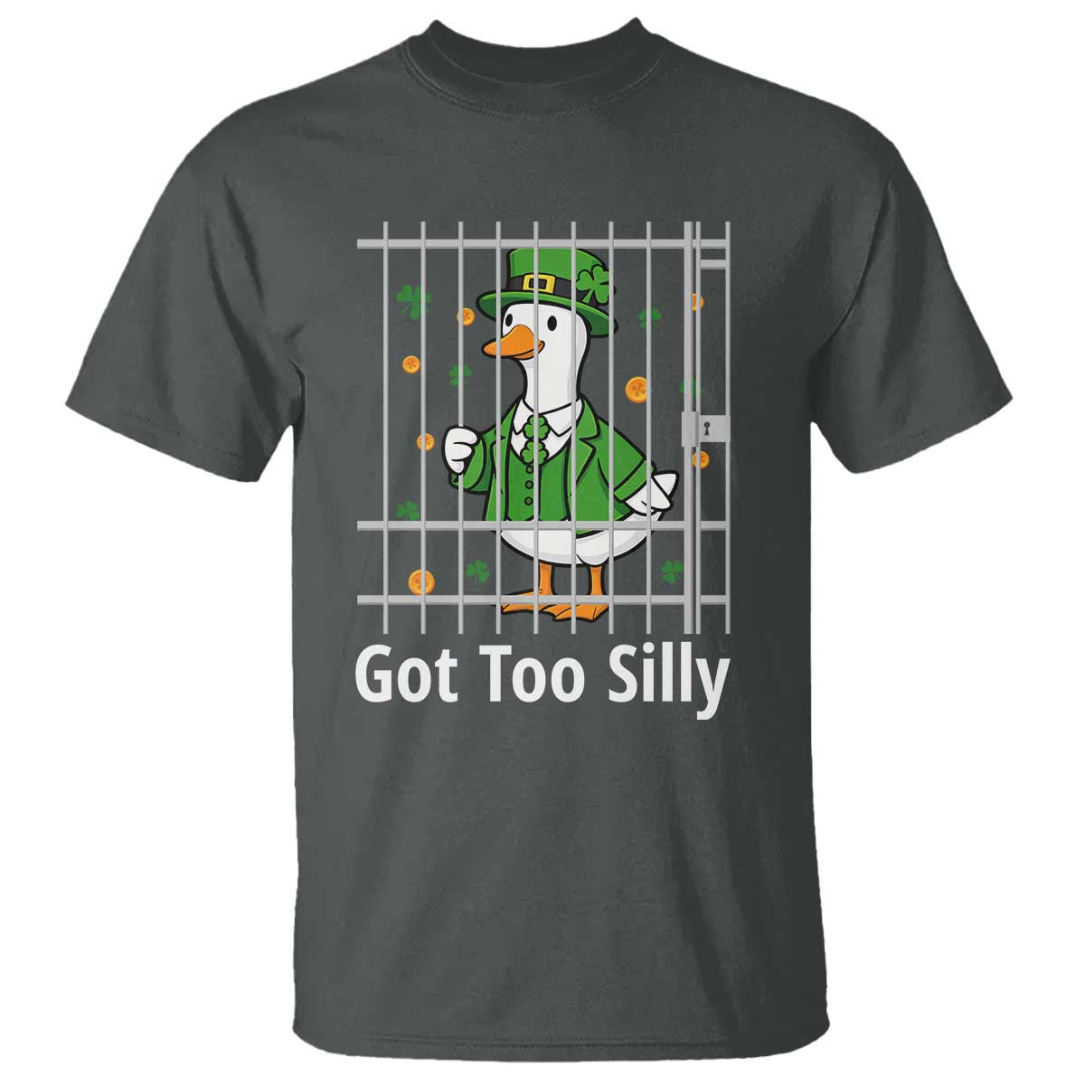 Funny Got Too Silly St Patricks Day T Shirt - Goose Pun Humor - Animal Lovers Shamrock TS11 Dark Heather Print Your Wear