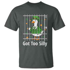 Funny Got Too Silly St Patricks Day T Shirt - Goose Pun Humor - Animal Lovers Shamrock TS11 Dark Heather Print Your Wear