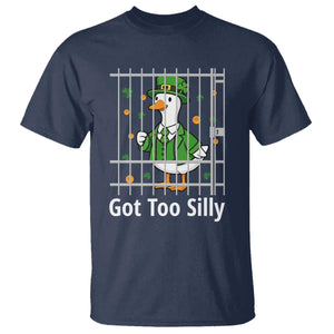 Funny Got Too Silly St Patricks Day T Shirt Goose Pun Humor Animal Lovers Shamrock TS11 Navy Print Your Wear