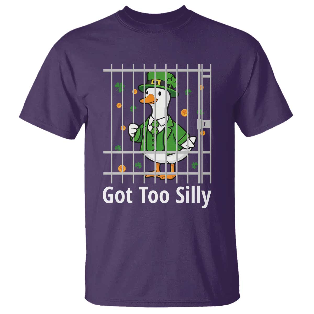 Funny Got Too Silly St Patricks Day T Shirt - Goose Pun Humor - Animal Lovers Shamrock TS11 Purple Print Your Wear