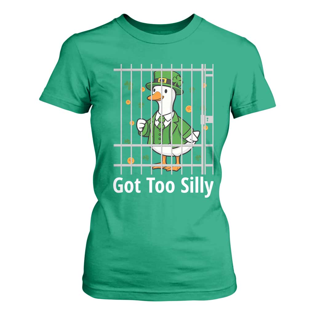 Funny Got Too Silly St Patricks Day T Shirt For Women Goose Pun Humor Animal Lovers Shamrock TS11 Irish Green Print Your Wear