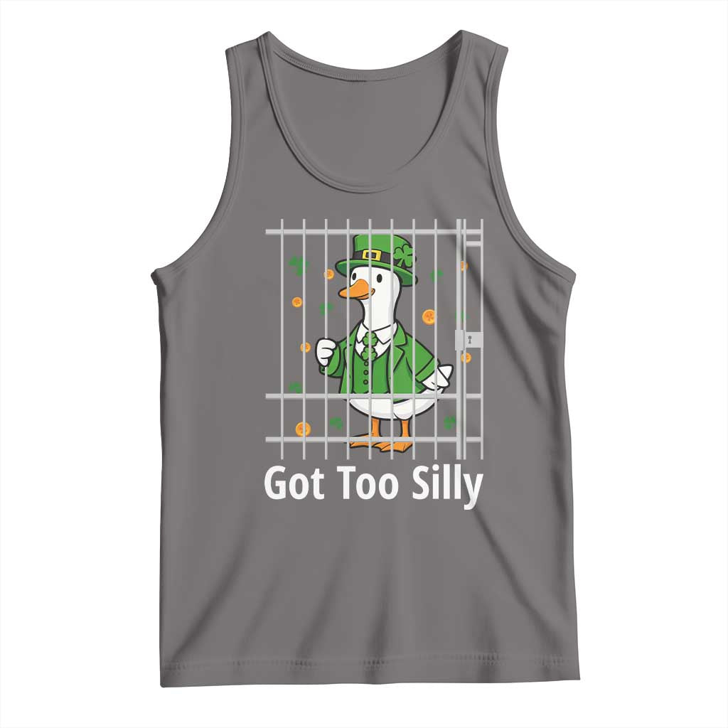 Funny Got Too Silly St Patricks Day Tank Top Goose Pun Humor Animal Lovers Shamrock TS11 Deep Heather Print Your Wear