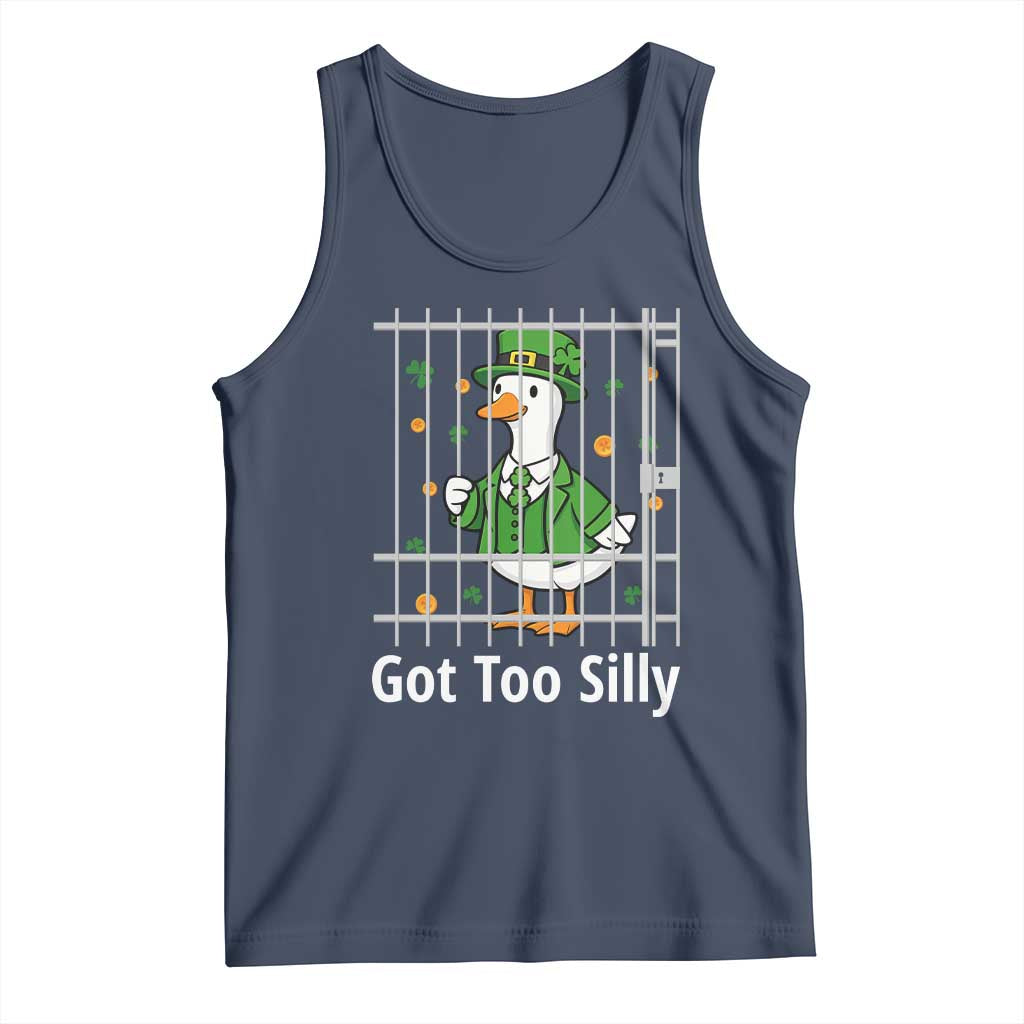 Funny Got Too Silly St Patricks Day Tank Top Goose Pun Humor Animal Lovers Shamrock TS11 Navy Print Your Wear