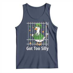 Funny Got Too Silly St Patricks Day Tank Top Goose Pun Humor Animal Lovers Shamrock TS11 Navy Print Your Wear