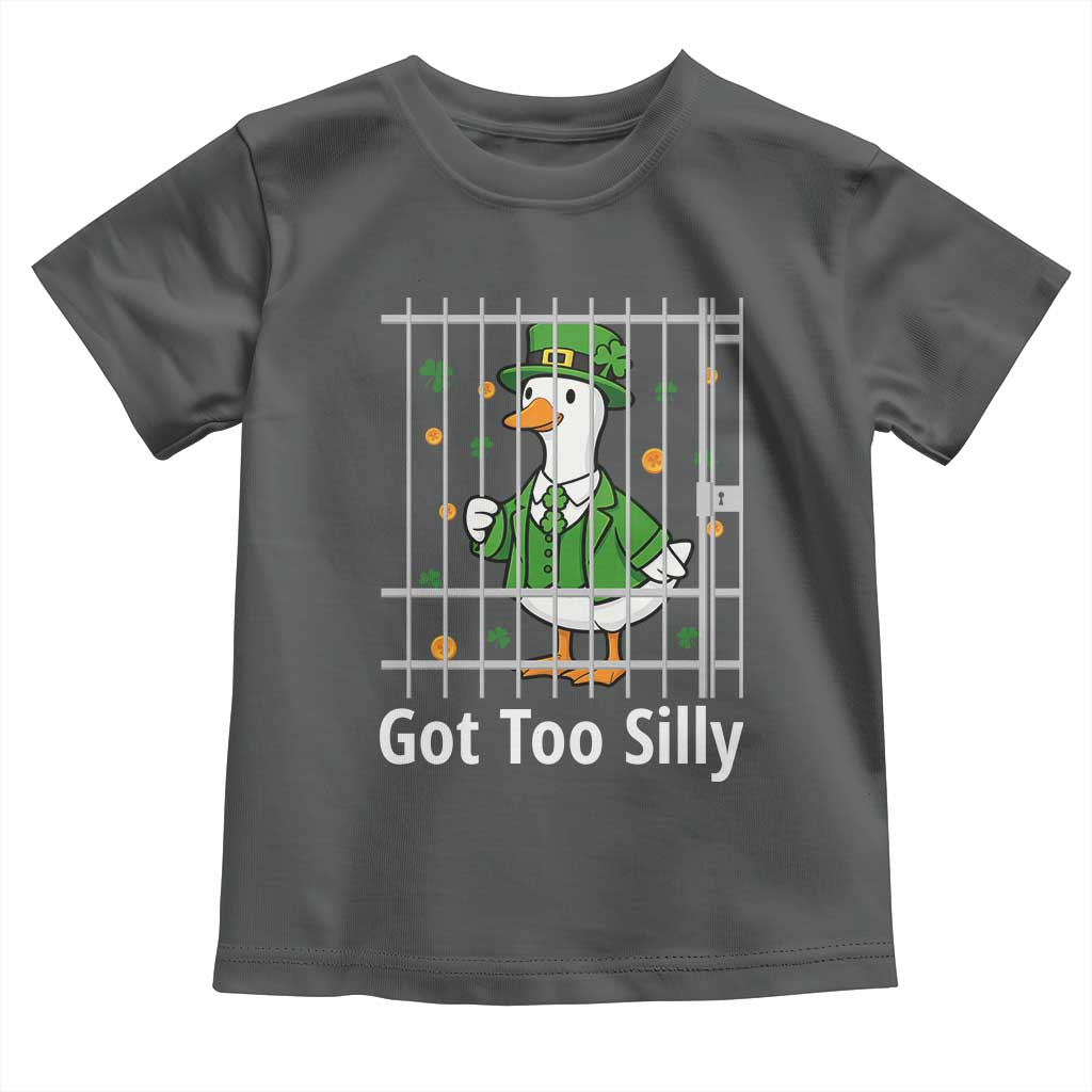 Funny Got Too Silly St Patricks Day Toddler T Shirt Goose Pun Humor Animal Lovers Shamrock TS11 Dark Heather Print Your Wear