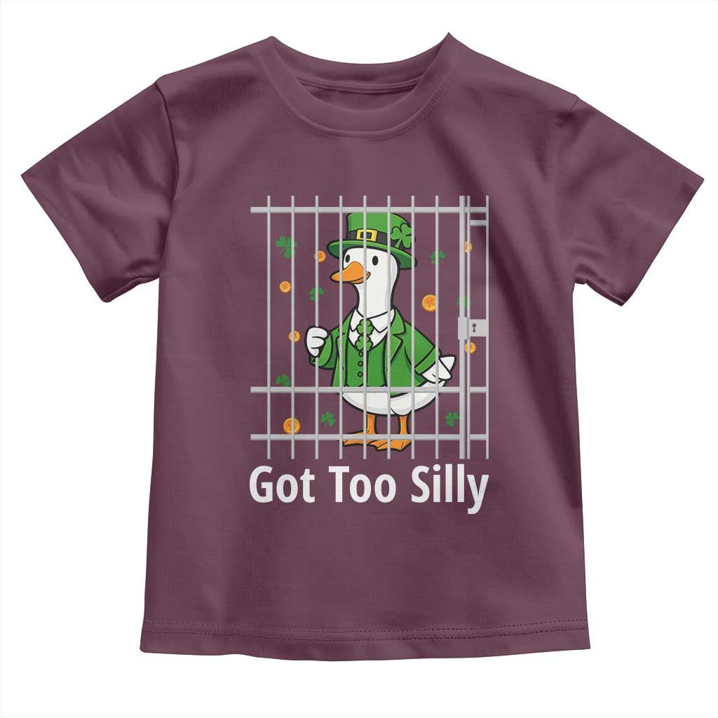 Funny Got Too Silly St Patricks Day Toddler T Shirt Goose Pun Humor Animal Lovers Shamrock TS11 Maroon Print Your Wear