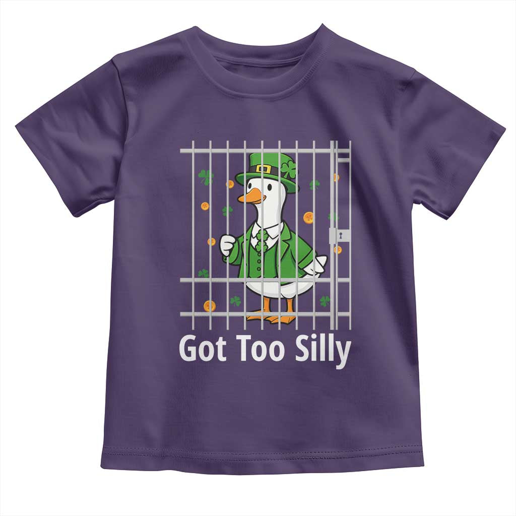 Funny Got Too Silly St Patricks Day Toddler T Shirt Goose Pun Humor Animal Lovers Shamrock TS11 Purple Print Your Wear