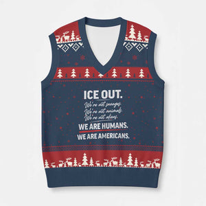 Ice Out We Are Humans We Are Americans V-Neck Knit Sweater Vest Abolish Ice Protest Statement TS11 Navy Red Print Your Wear