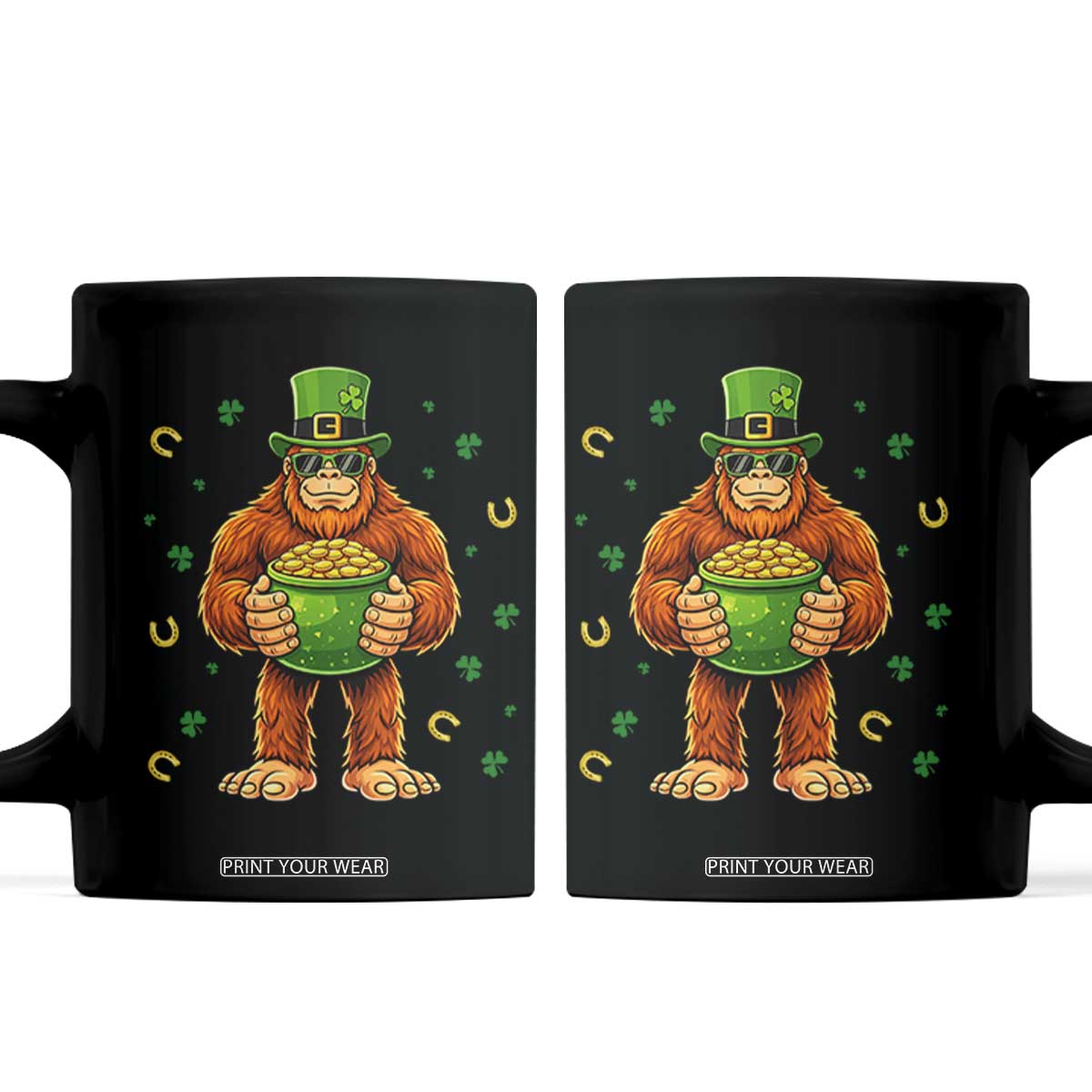 Funny St Patricks Day Bigfoot Lucky Pot Gold Sunglasses Sasquatch Coffee Mug TS11 Black Print Your Wear