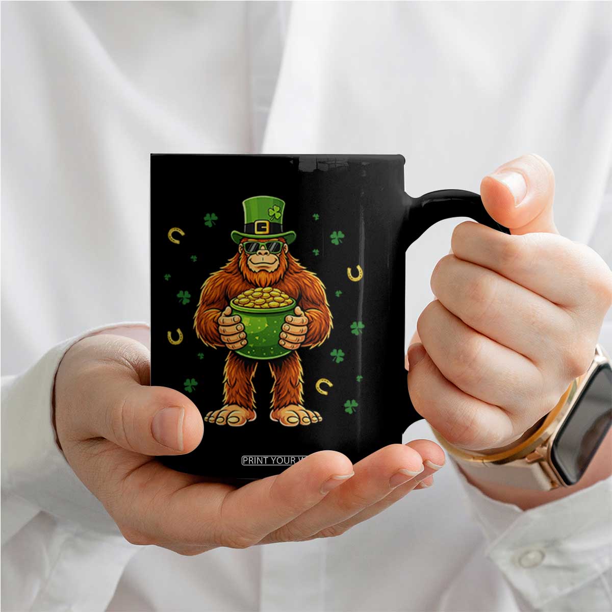 Funny St Patricks Day Bigfoot Lucky Pot Gold Sunglasses Sasquatch Coffee Mug TS11 Print Your Wear