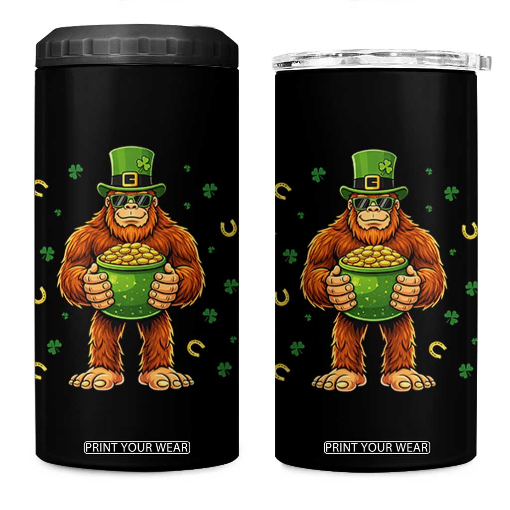 Funny St Patricks Day Bigfoot Lucky Pot Gold Sunglasses Sasquatch 4 in 1 Can Cooler Tumbler TS11 One Size: 16 oz Black Print Your Wear