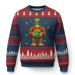 Funny St Patricks Day Bigfoot Lucky Pot Gold Sunglasses Sasquatch Ugly Christmas Sweater TS11 Navy Red Print Your Wear