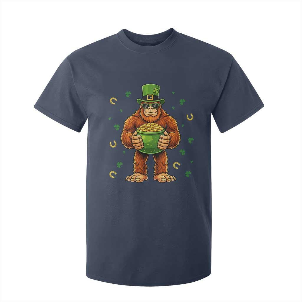 Funny St Patricks Day Bigfoot Lucky Pot Gold Sunglasses Sasquatch T Shirt For Kid TS11 Navy Print Your Wear