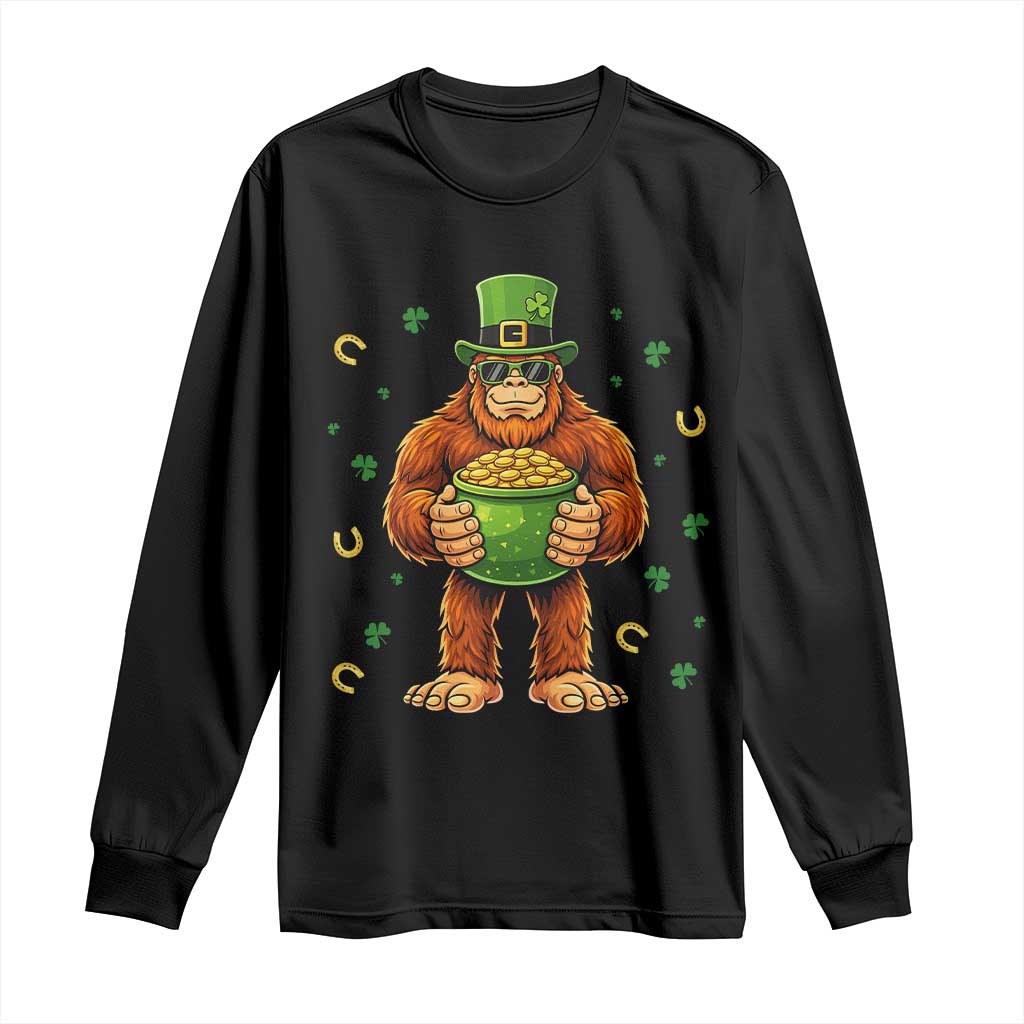 Funny St Patricks Day Bigfoot Lucky Pot Gold Sunglasses Sasquatch Long Sleeve Shirt TS11 Black Print Your Wear