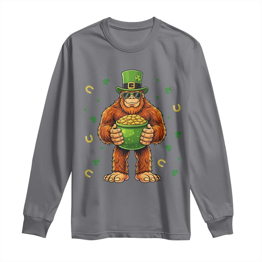 Funny St Patricks Day Bigfoot Lucky Pot Gold Sunglasses Sasquatch Long Sleeve Shirt TS11 Charcoal Print Your Wear