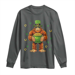 Funny St Patricks Day Bigfoot Lucky Pot Gold Sunglasses Sasquatch Long Sleeve Shirt TS11 Dark Heather Print Your Wear