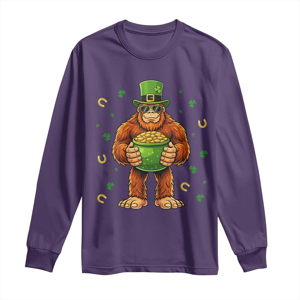 Funny St Patricks Day Bigfoot Lucky Pot Gold Sunglasses Sasquatch Long Sleeve Shirt TS11 Purple Print Your Wear