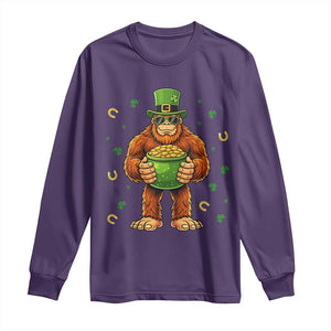 Funny St Patricks Day Bigfoot Lucky Pot Gold Sunglasses Sasquatch Long Sleeve Shirt TS11 Purple Print Your Wear