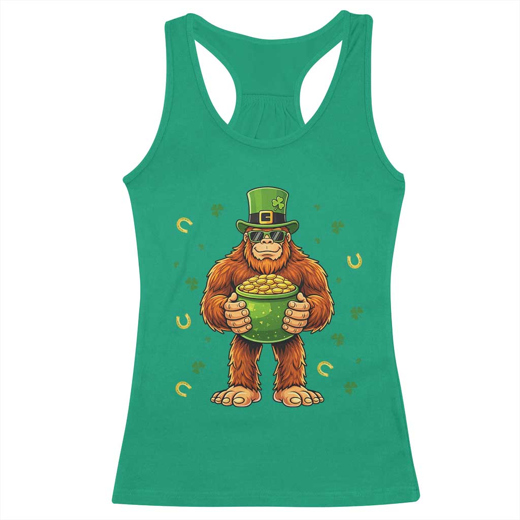 Funny St Patricks Day Bigfoot Lucky Pot Gold Sunglasses Sasquatch Racerback Tank Top TS11 Irish Green Print Your Wear