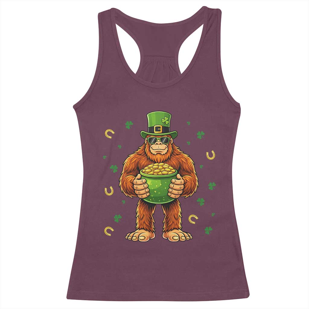 Funny St Patricks Day Bigfoot Lucky Pot Gold Sunglasses Sasquatch Racerback Tank Top TS11 Maroon Print Your Wear