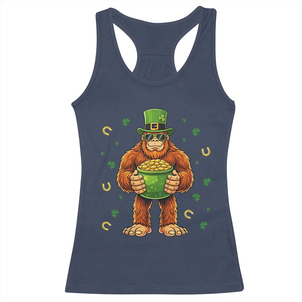 Funny St Patricks Day Bigfoot Lucky Pot Gold Sunglasses Sasquatch Racerback Tank Top TS11 Navy Print Your Wear
