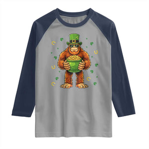Funny St Patricks Day Bigfoot Lucky Pot Gold Sunglasses Sasquatch Raglan Shirt TS11 Sport Gray Navy Print Your Wear