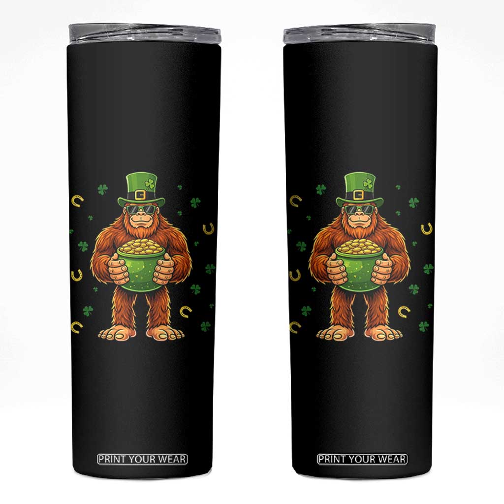 Funny St Patricks Day Bigfoot Lucky Pot Gold Sunglasses Sasquatch Skinny Tumbler TS11 Black Print Your Wear