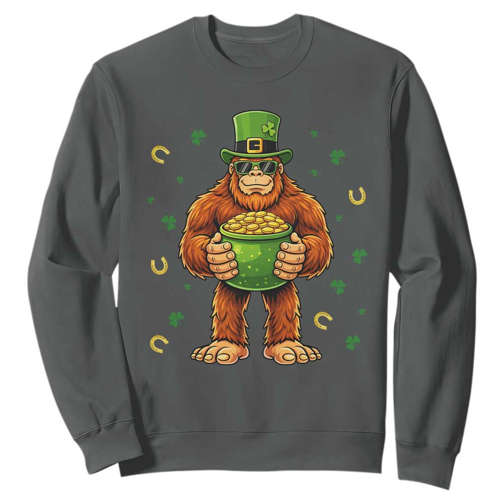 Funny St Patricks Day Bigfoot Lucky Pot Gold Sunglasses Sasquatch Sweatshirt TS11 Dark Heather Print Your Wear