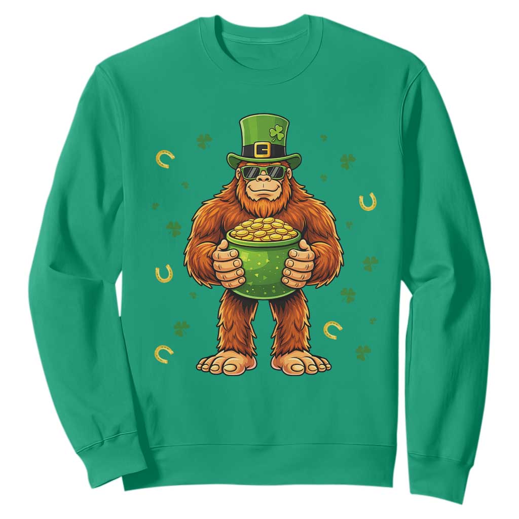 Funny St Patricks Day Bigfoot Lucky Pot Gold Sunglasses Sasquatch Sweatshirt TS11 Irish Green Print Your Wear