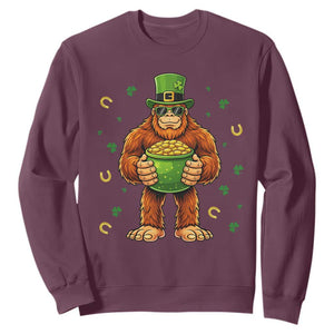 Funny St Patricks Day Bigfoot Lucky Pot Gold Sunglasses Sasquatch Sweatshirt TS11 Maroon Print Your Wear