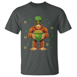 Funny St Patricks Day Bigfoot Lucky Pot Gold Sunglasses Sasquatch T Shirt TS11 Dark Heather Print Your Wear