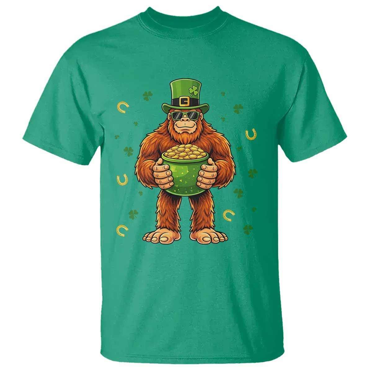 Funny St Patricks Day Bigfoot Lucky Pot Gold Sunglasses Sasquatch T Shirt TS11 Irish Green Print Your Wear