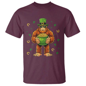 Funny St Patricks Day Bigfoot Lucky Pot Gold Sunglasses Sasquatch T Shirt TS11 Maroon Print Your Wear