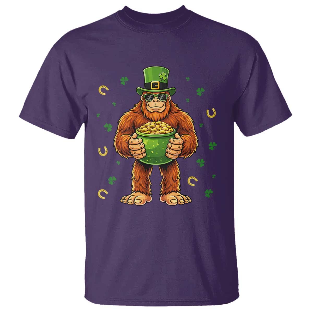 Funny St Patricks Day Bigfoot Lucky Pot Gold Sunglasses Sasquatch T Shirt TS11 Purple Print Your Wear