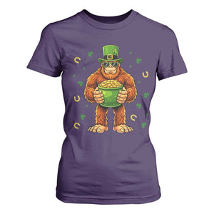 Funny St Patricks Day Bigfoot Lucky Pot Gold Sunglasses Sasquatch T Shirt For Women TS11 Purple Print Your Wear
