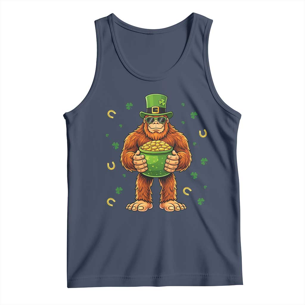 Funny St Patricks Day Bigfoot Lucky Pot Gold Sunglasses Sasquatch Tank Top TS11 Navy Print Your Wear
