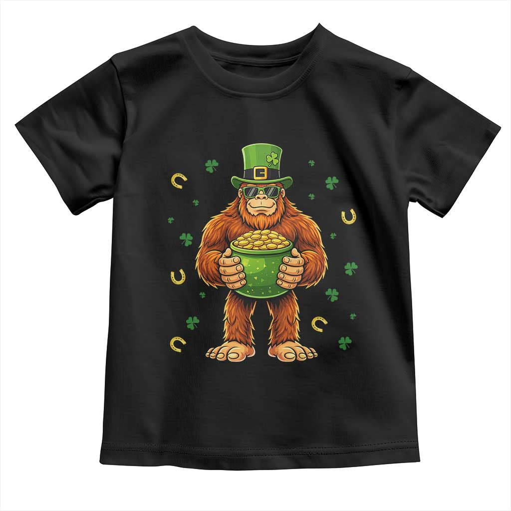 Funny St Patricks Day Bigfoot Lucky Pot Gold Sunglasses Sasquatch - Toddler T Shirt TS11 Black Print Your Wear