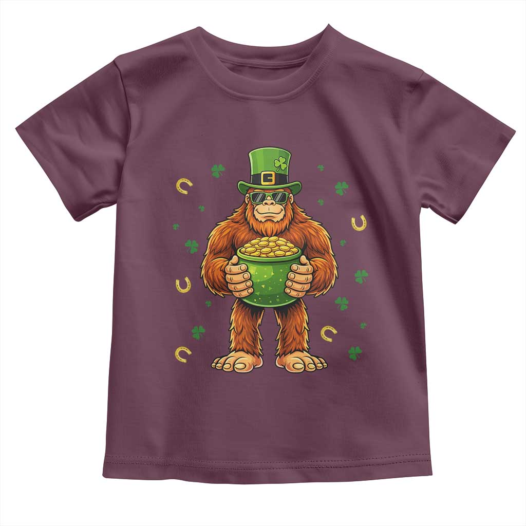 Funny St Patricks Day Bigfoot Lucky Pot Gold Sunglasses Sasquatch - Toddler T Shirt TS11 Maroon Print Your Wear
