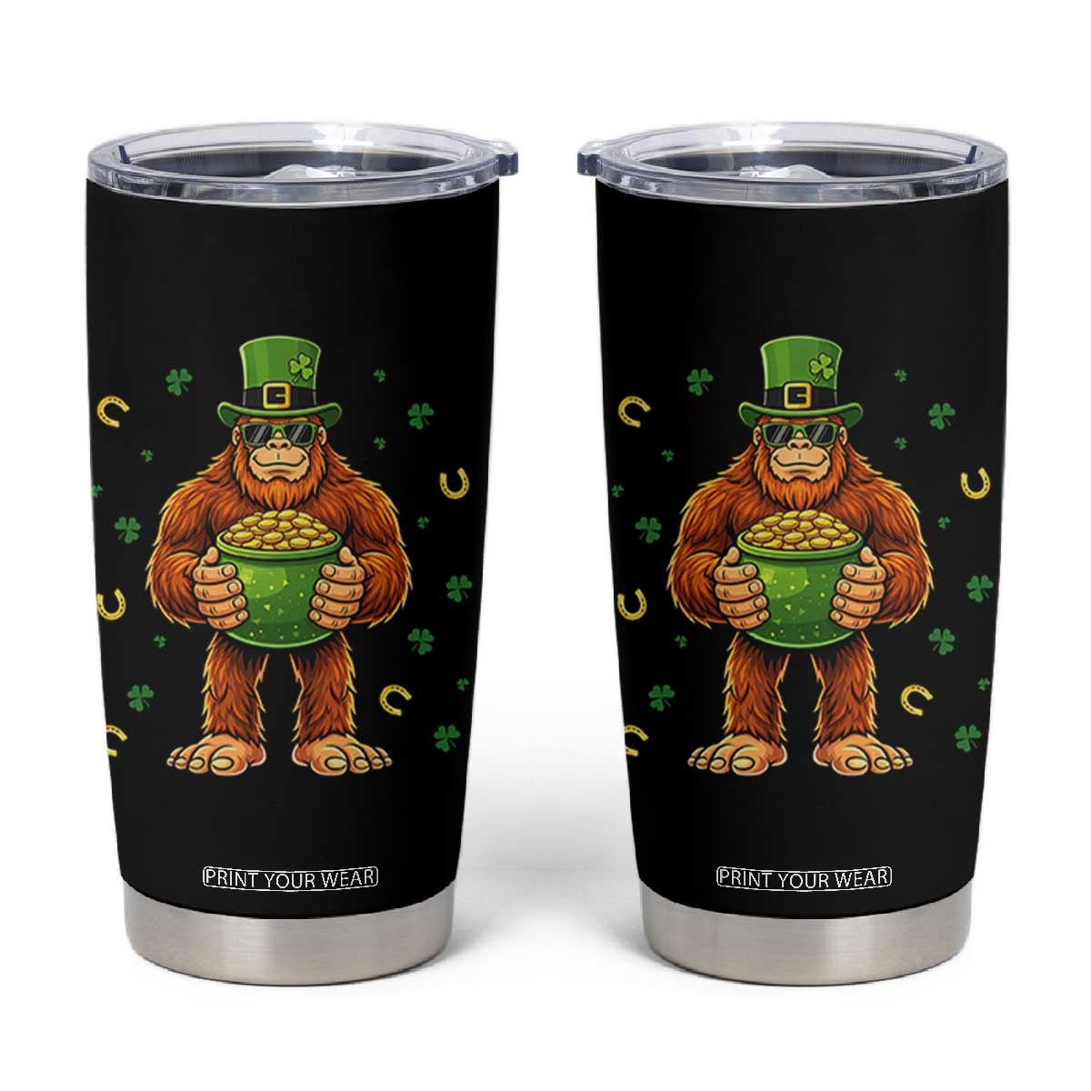 Funny St Patricks Day Bigfoot Lucky Pot Gold Sunglasses Sasquatch Tumbler Cup TS11 Black Print Your Wear