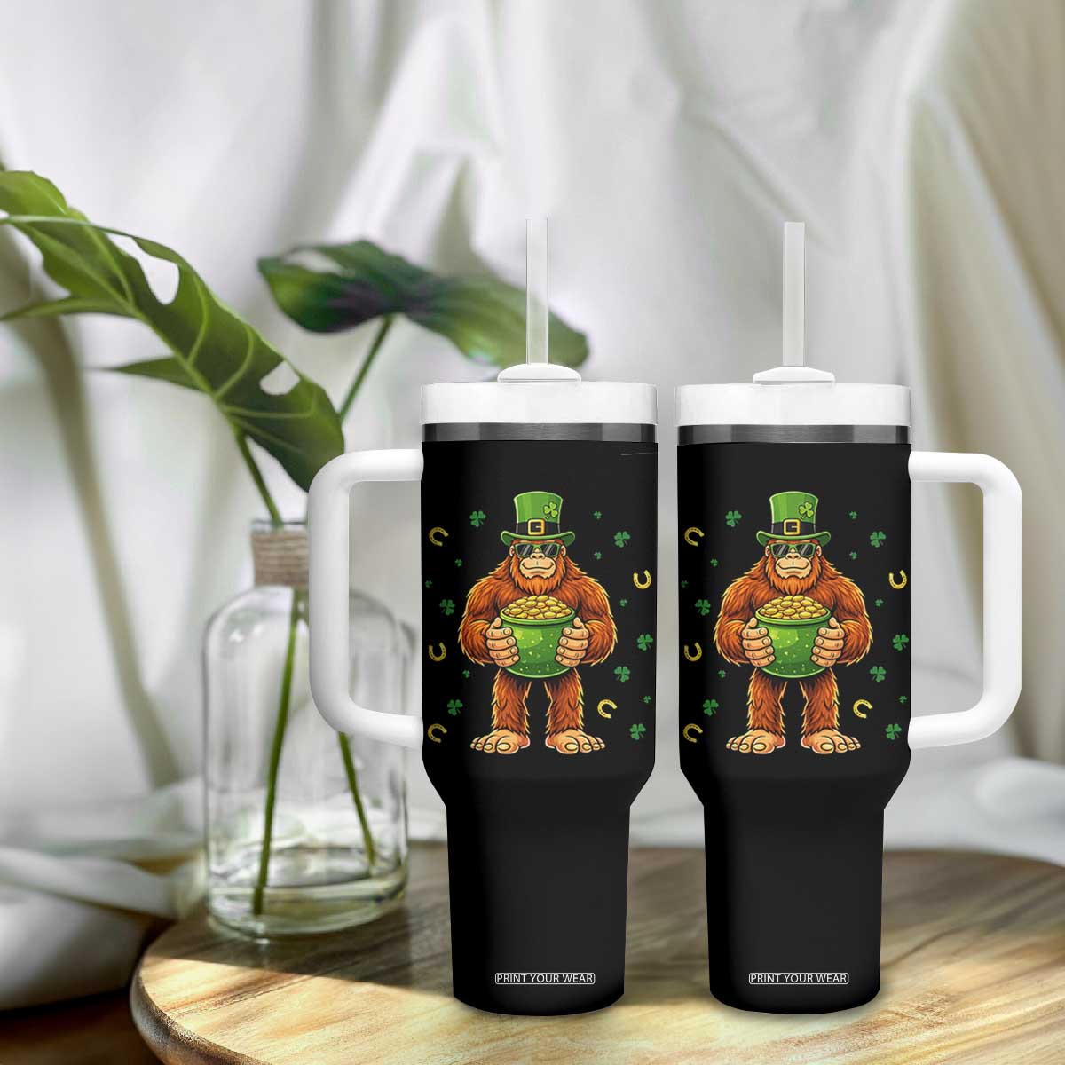 Funny St Patricks Day Bigfoot Lucky Pot Gold Sunglasses Sasquatch Tumbler With Handle TS11 Print Your Wear