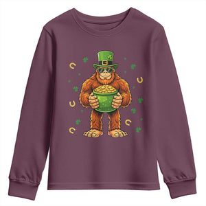Funny St Patricks Day Bigfoot Lucky Pot Gold Sunglasses Sasquatch Youth Sweatshirt TS11 Maroon Print Your Wear