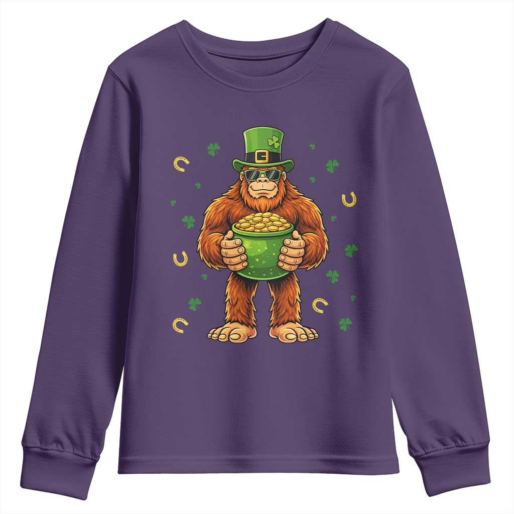 Funny St Patricks Day Bigfoot Lucky Pot Gold Sunglasses Sasquatch Youth Sweatshirt TS11 Purple Print Your Wear