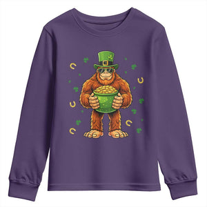 Funny St Patricks Day Bigfoot Lucky Pot Gold Sunglasses Sasquatch Youth Sweatshirt TS11 Purple Print Your Wear