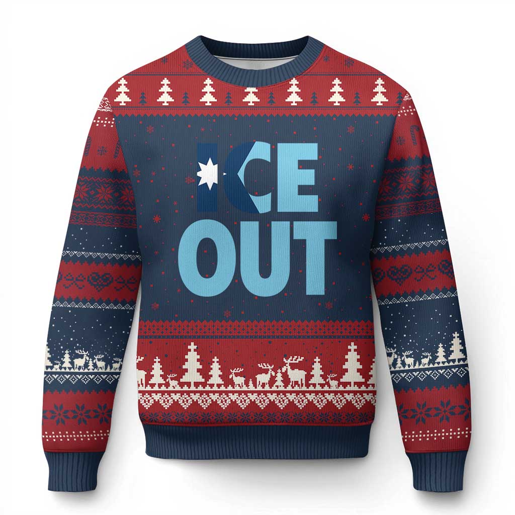 Minnesota Ice Out Ugly Christmas Sweater MN State Anti Ice Movement Protest Statement TS11 Navy Red Print Your Wear